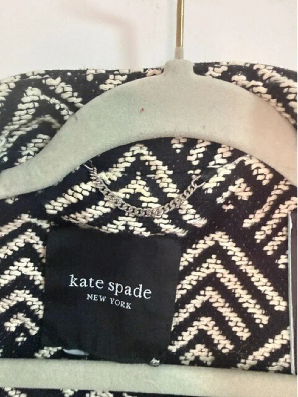 Kate Spade New York Women's Geometric Open Front Knit Cardigan Black Cream XL